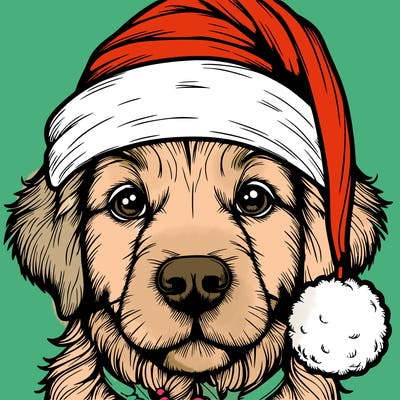 realistic dog with a christmas hat