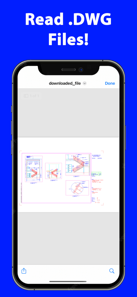 DWGリーダーアプリ内で建築CAD図面を表示するiPhone画面