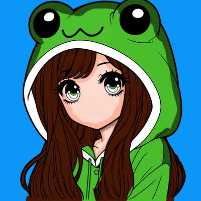 a pretty girl wearing a frog hoodie portrait with long hair