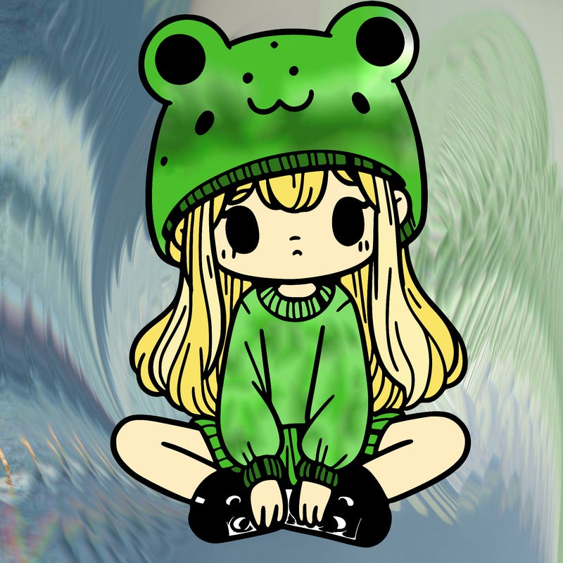 a girl wearing a frog hat and some frog socks