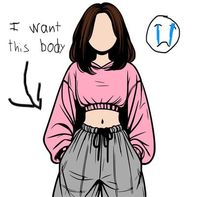 realistic girl faceless with baggy pants and a crop top