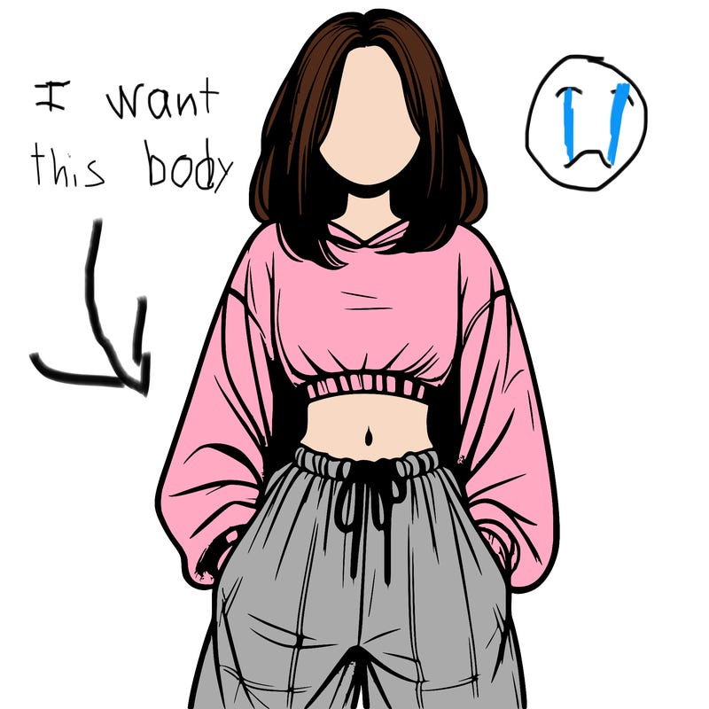realistic girl faceless with baggy pants and a crop top