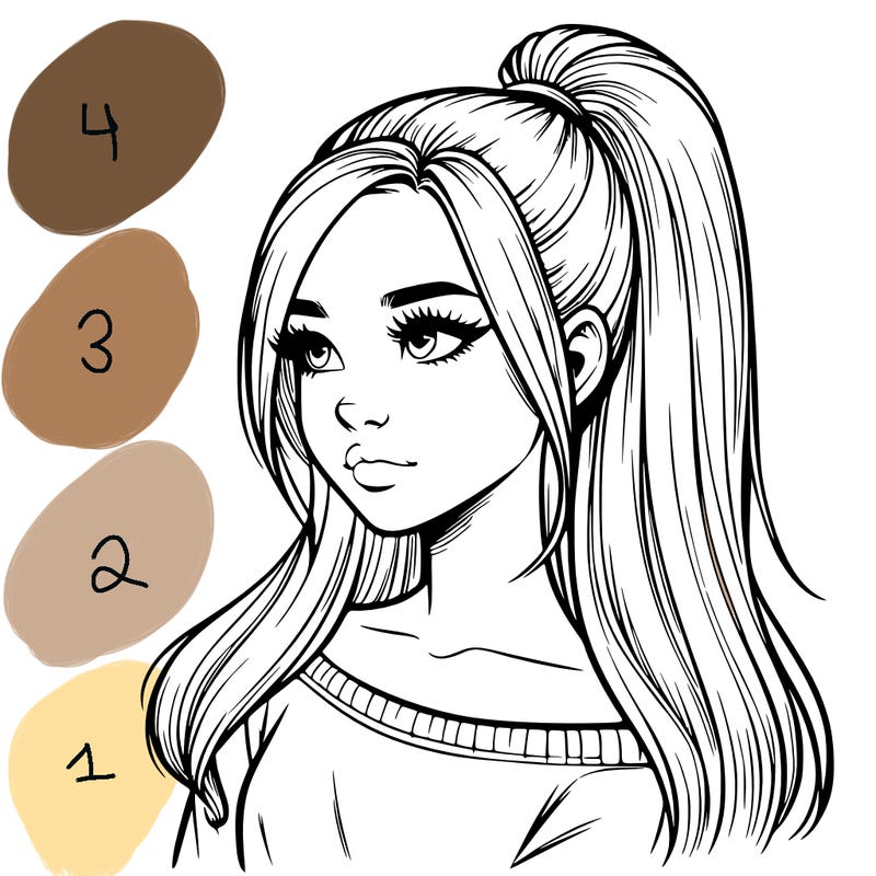 realistic girl with a high ponytail