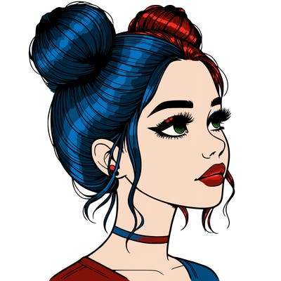 realistic girl with buns on the top of her head