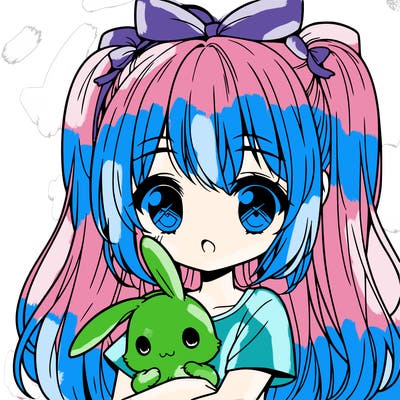 cute manga girl holding a bunny