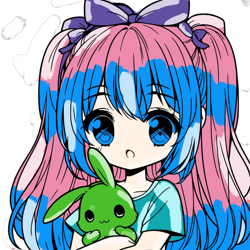 cute manga girl holding a bunny