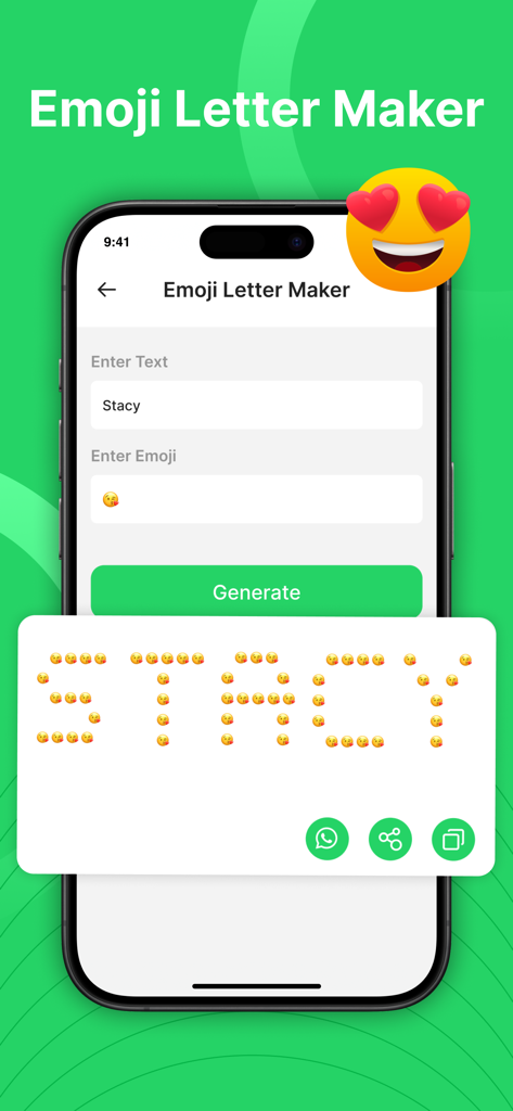 Dual WA Web & GB Tools - Pantalla de la función Creador de Cartas Emoji que muestra un nombre creado con emojis
