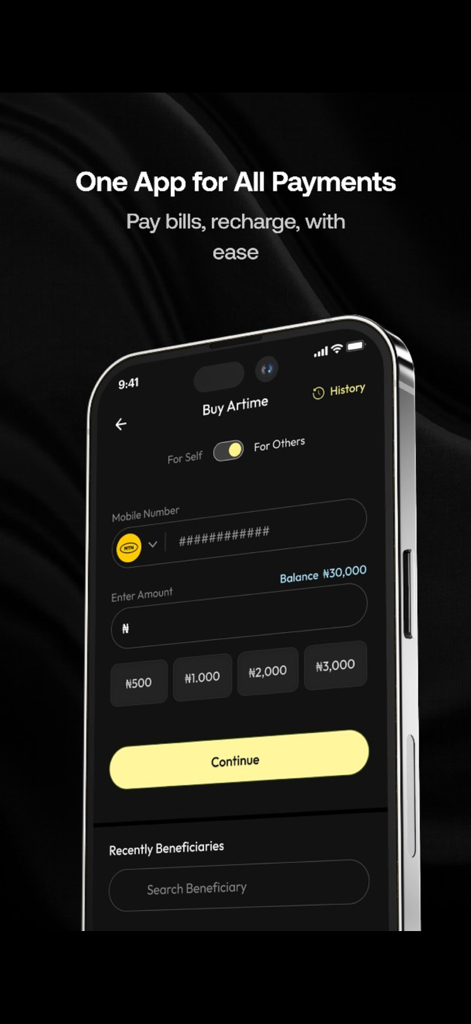 PayIT app interface for buying airtime and data on a mobile device