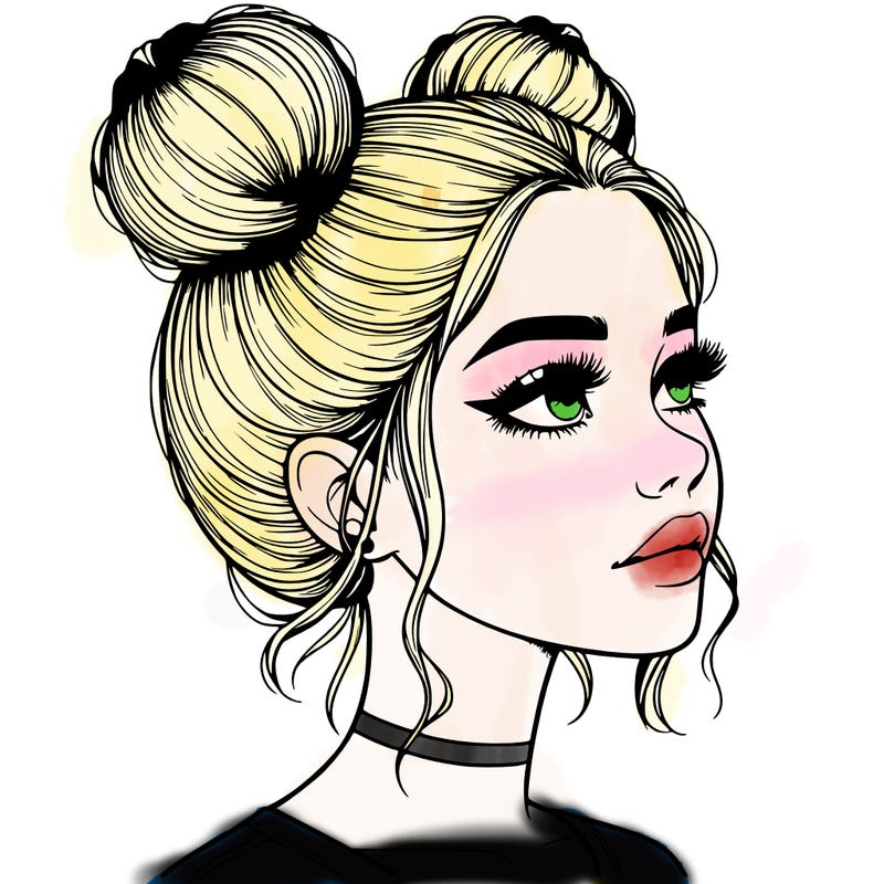 realistic girl with buns on the top of her head