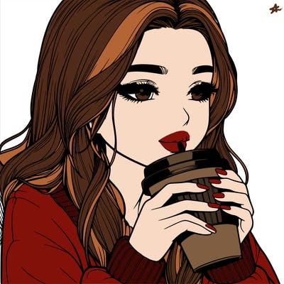 realistic girl drinking coffee
