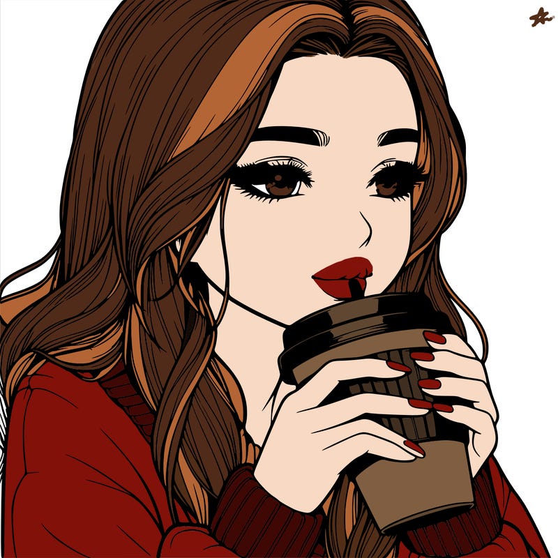 realistic girl drinking coffee