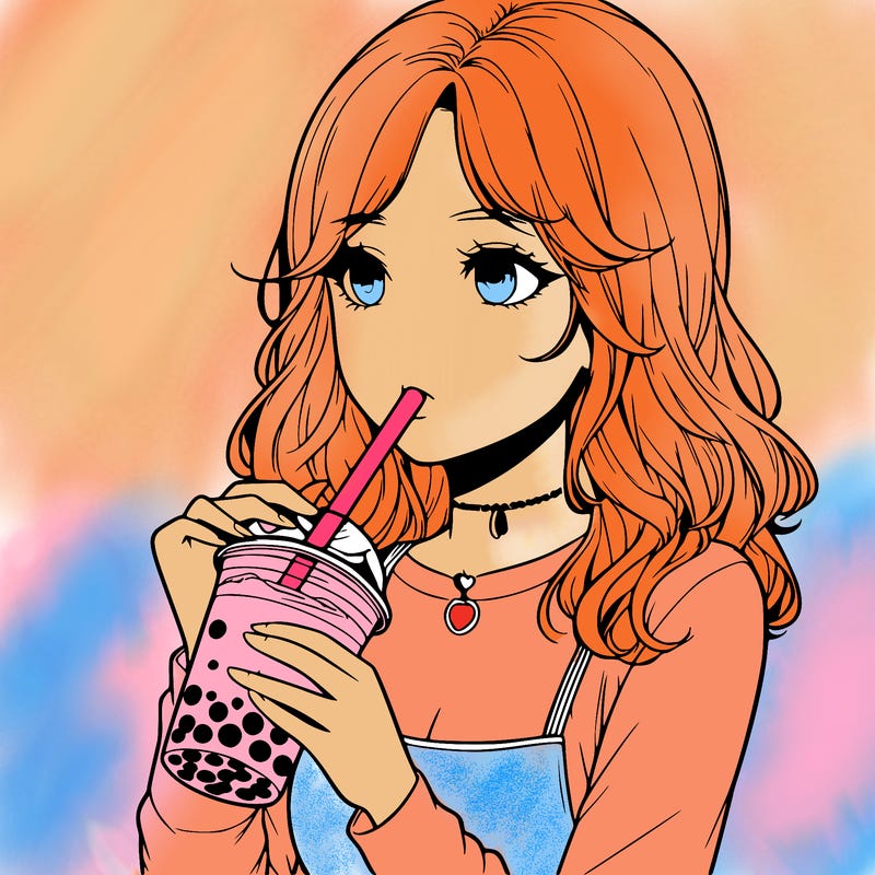 realistic girl drinking boba tea