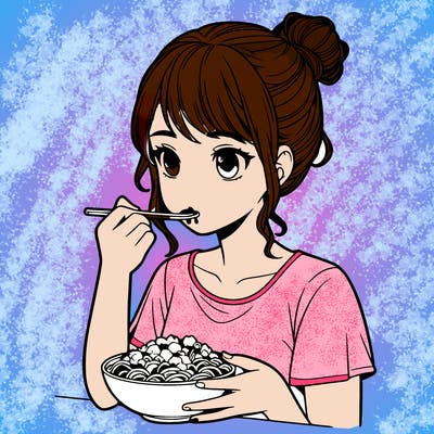 a realistic girl, eating food