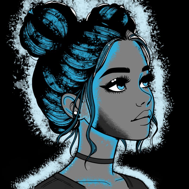 realistic girl with buns on the top of her head