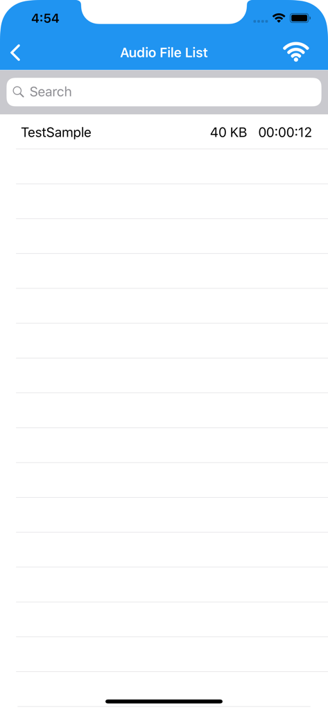 Waytronic Call Recorder - Una lista de grabaciones de audio guardadas dentro de la interfaz de la aplicación Waytronic Call Recorder.