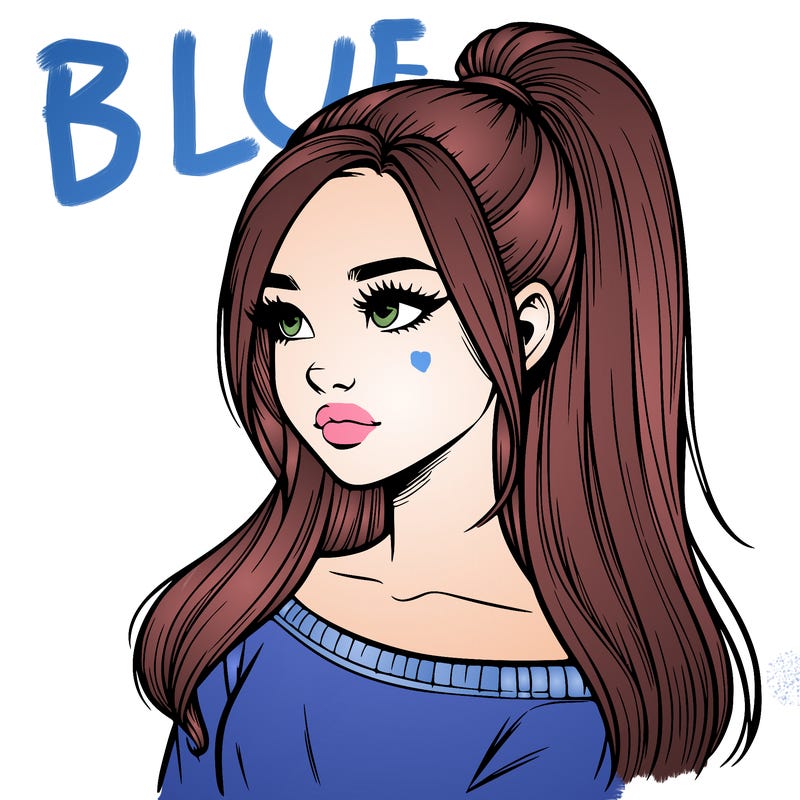 realistic girl with a high ponytail