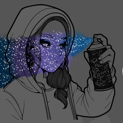 a realistic girl, spray painting