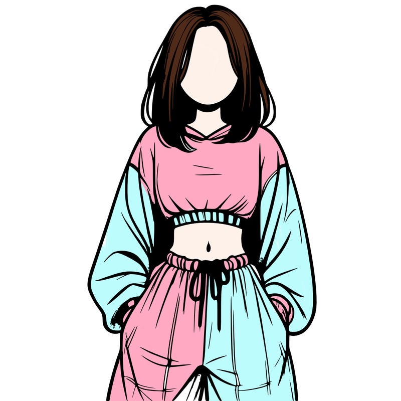 realistic girl faceless with baggy pants and a crop top