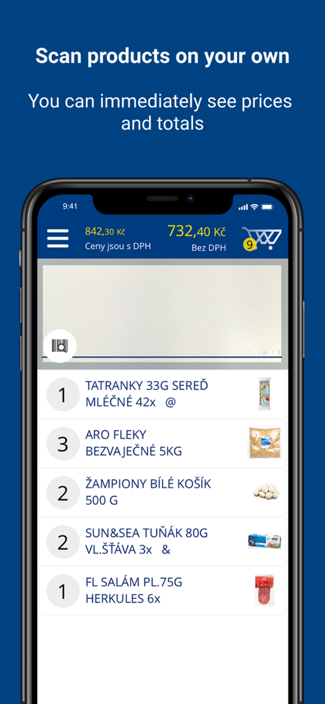 makro scan - Makro Scan app interface displaying a list of scanned products and real time checkout totals