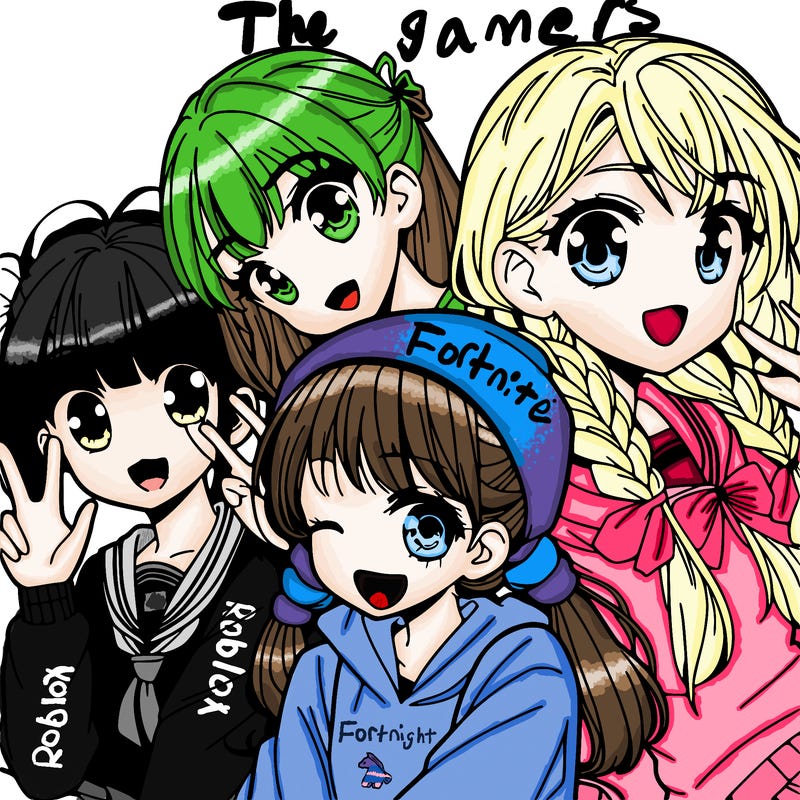manga girl with friends