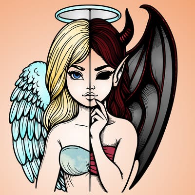 realistic angel half demon