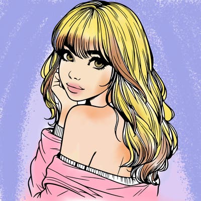 realistic girl with bangs looking over her shoulder