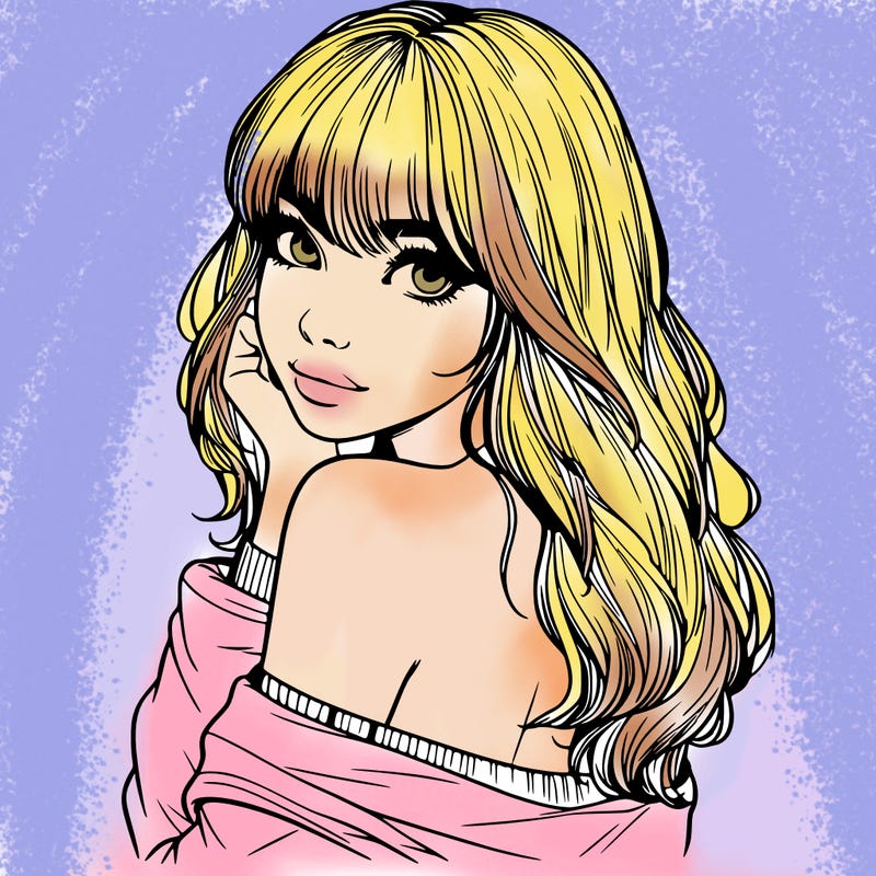 realistic girl with bangs looking over her shoulder