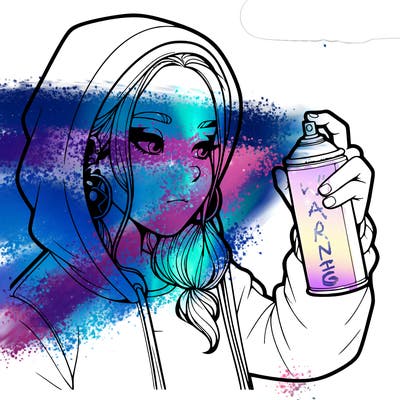 a realistic girl, spray painting