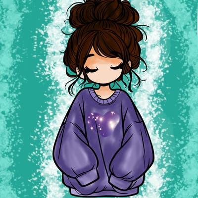 girl with baggy sweatshirt and messy bun