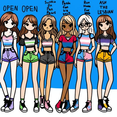 a group of girls wearing crop tops and shorts