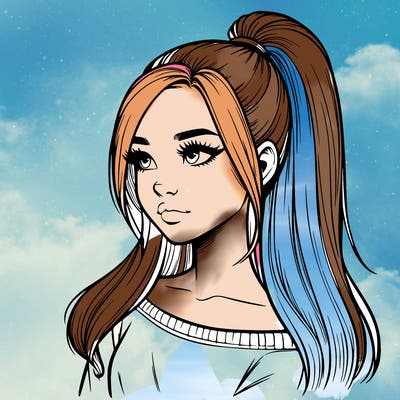 realistic girl with a high ponytail