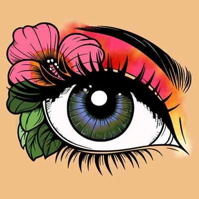 realistic eye with flower