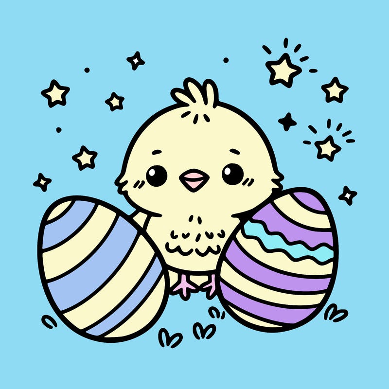 cute easter chick with eggs