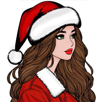 realistic girl in santa hat