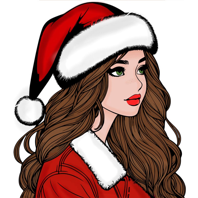 realistic girl in santa hat