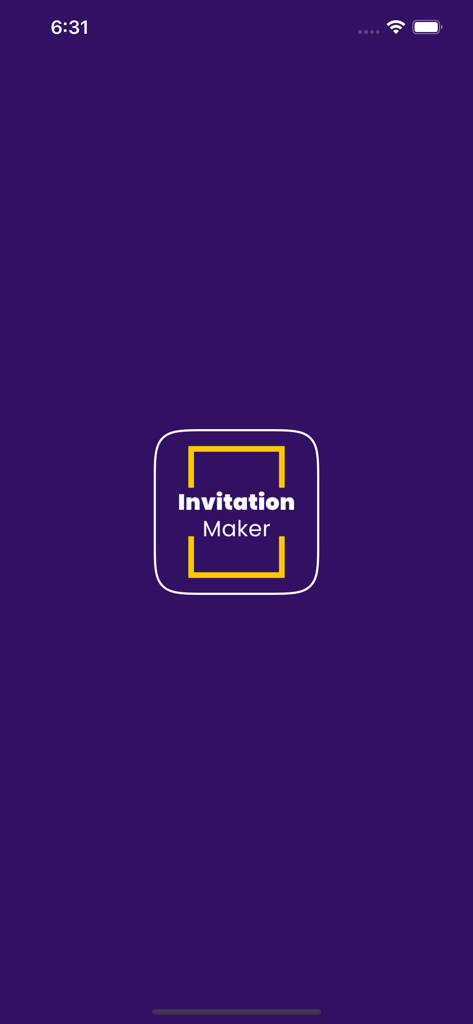 Just Invite: Invitation Maker - Splash screen of the Just Invite Invitation Maker mobile app featuring its logo on a purple background.