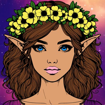 realistic female elf with flower crown