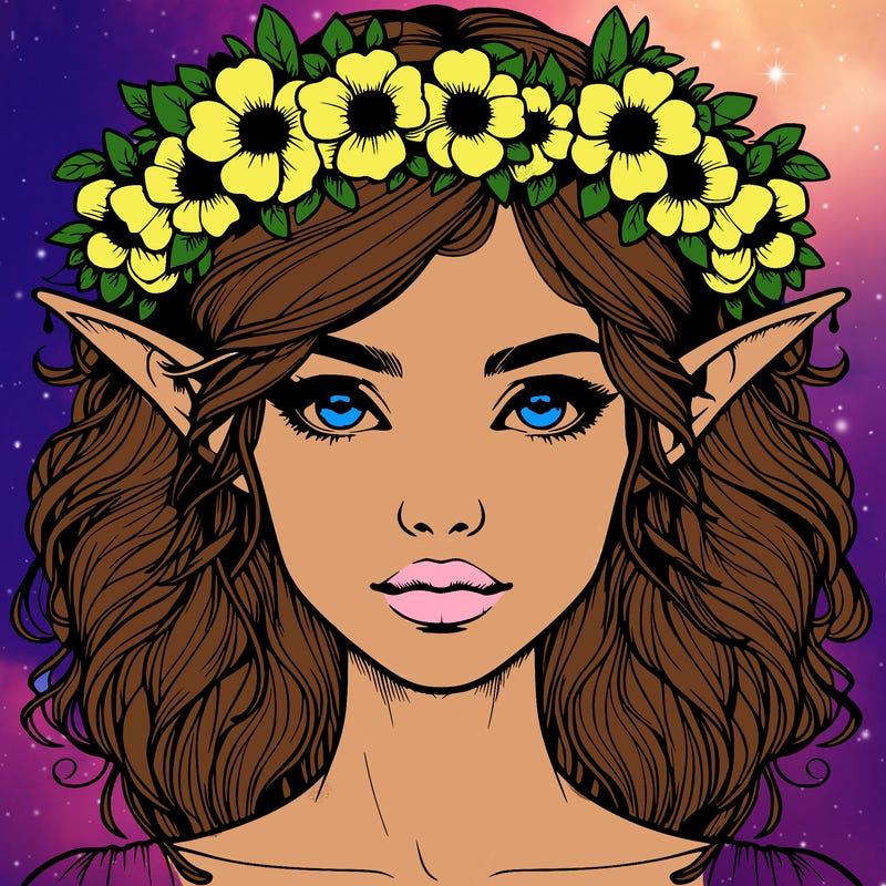 realistic female elf with flower crown