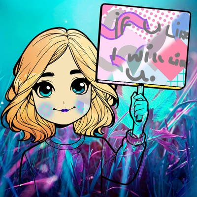 realistic girl holding up a sign