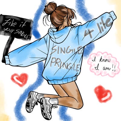 realistic girl jumping with a bun and oversized sweatshirt