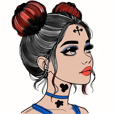 realistic girl with buns on the top of her head