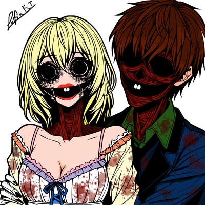 realistic scary creepy girl and boy couple romance horror anime