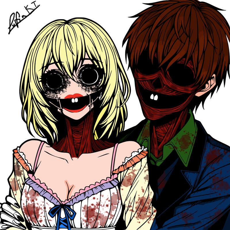 realistic scary creepy girl and boy couple romance horror anime