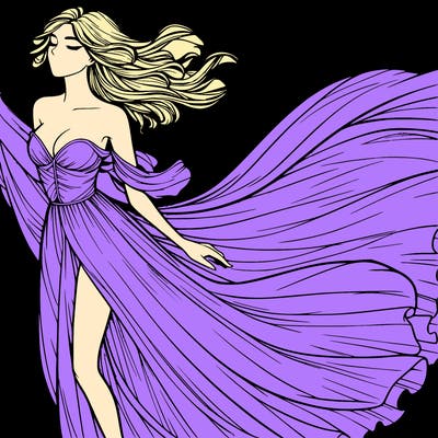 realistic woman in dress flowing the the wind