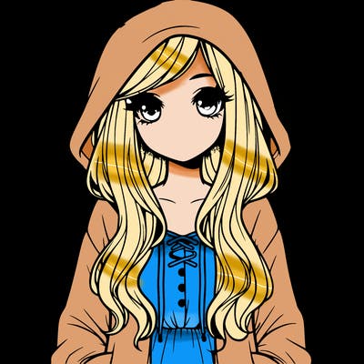 realistic girl in hoodie with long pretty hair and a dress on