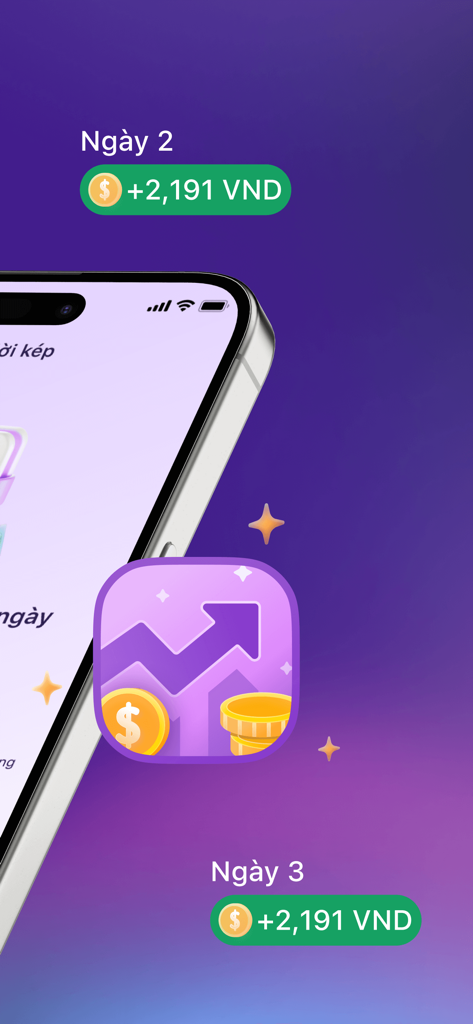 TPBank Mobile - Mobile app screen showing daily interest accumulation and financial growth chart