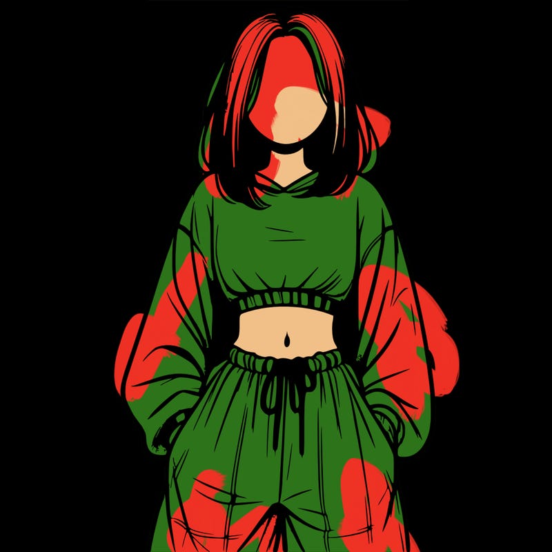 realistic girl faceless with baggy pants and a crop top