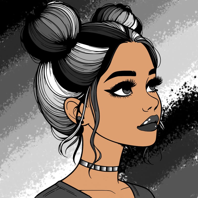 realistic girl with buns on the top of her head