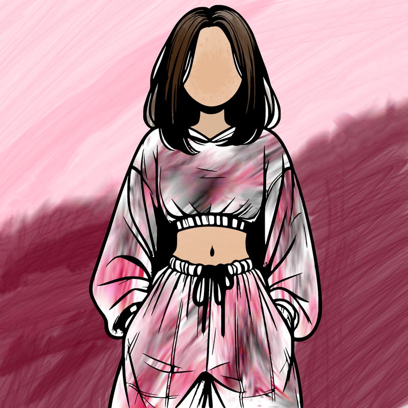 realistic girl faceless with baggy pants and a crop top