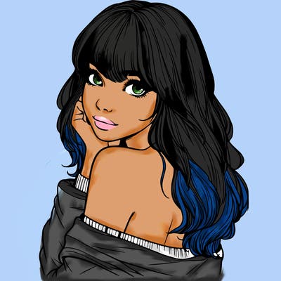 realistic girl with bangs looking over her shoulder